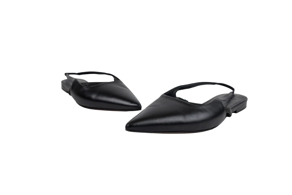 Brunello Cucinelli Black Slingback Leather Flats Size 40